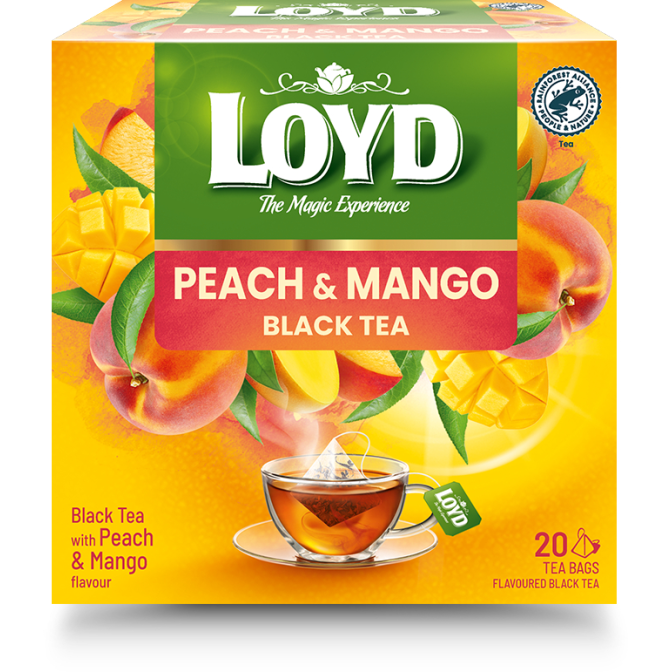 Juodoji arbata LOYD, persikų ir mangų aromato, 20x2g Juodoji arbata LOYD, persikų ir mangų aromato, 20x2g