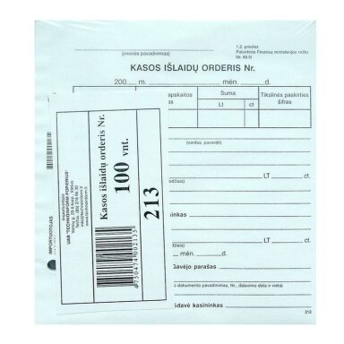 Kasos išlaidų orderis Nr. A6V, 14,5 x 15 cm Kasos išlaidų orderis Nr. A6V, 14,5 x 15 cm