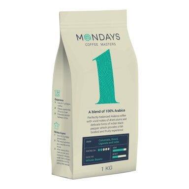 Kavos pupelės MONDAYS Nr.1, 100% Arabica, 1 kg Kavos pupelės MONDAYS Nr.1, 100% Arabica, 1 kg