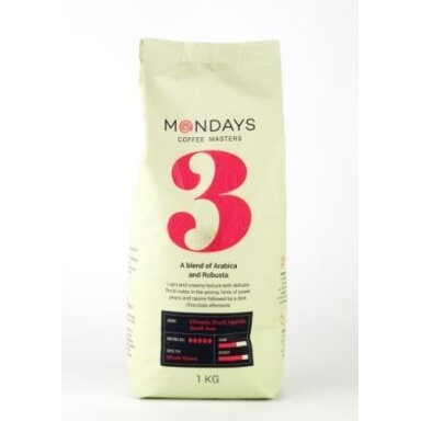 Kavos pupelės MONDAYS Nr.3, Arabica and Robusta, 1 kg Kavos pupelės MONDAYS Nr.3, Arabica and Robusta, 1 kg