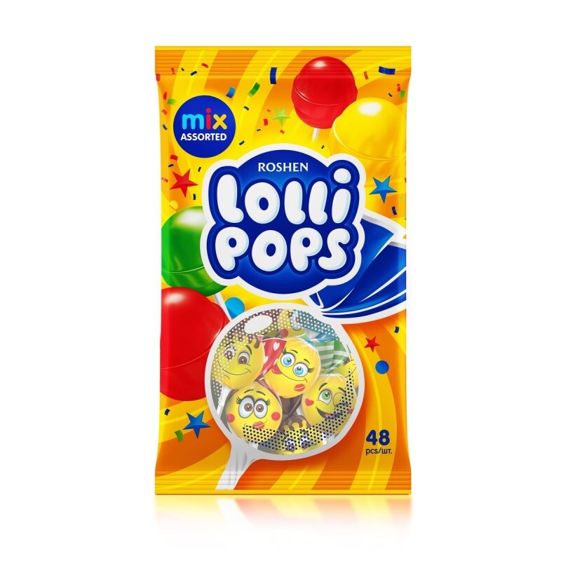 Karameliniai saldainiai ROSHEN Lolipops, kokteilių skonio, 0,92 kg