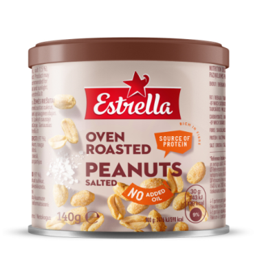 Kepinti žemės riešutai ESTRELLA Oven Roast, su druska, 140 g