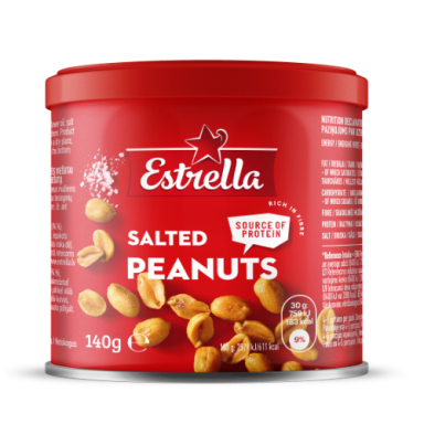 Kepinti žemės riešutai su druska ESTRELLA, metalinis indelis, 140 g