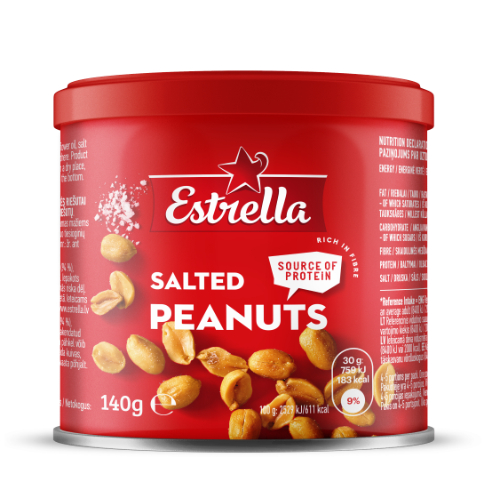 Kepinti žemės riešutai su druska ESTRELLA, metalinis indelis, 140 g