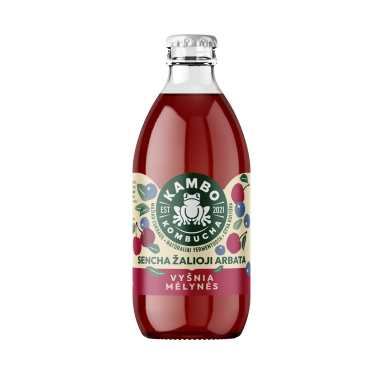 Kombuča KAMBO KOMBUCHA, su vyšniomis ir mėlynėmis, 0,33 l