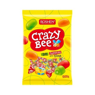 Kramtomieji saldainiai CRAZY BEE FRUTTY, su įvairių skonių įdaru, 1kg