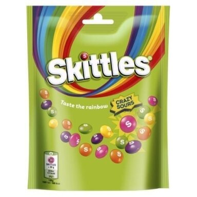 Kramtomieji saldainiai SKITTLES Crazy Sours rūgštūs vaisių skonio traškiame cukraus glajuje, 152 g Kramtomieji saldainiai SKITTLES Crazy Sours rūgštūs vaisių skonio traškiame cukraus glajuje, 152 g