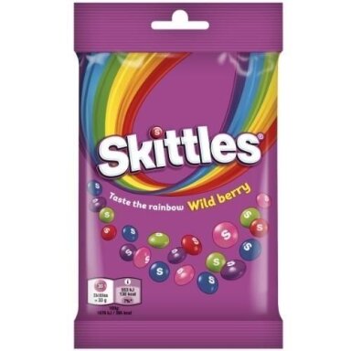 Kramtomieji saldainiai SKITTLES, Wild Berry laukinių uogų skonio traškiame cukraus glajuje, 95g Kramtomieji saldainiai SKITTLES, Wild Berry laukinių uogų skonio traškiame cukraus glajuje, 95g