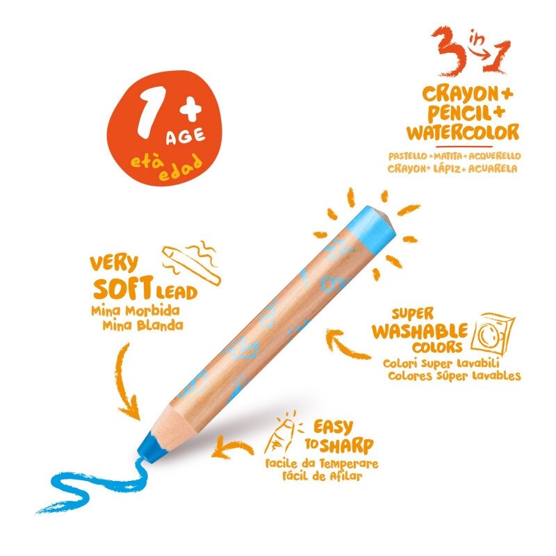 Kreidelės mažyliams CARIOCA Baby 3in1 1+, 10 vnt. 2 Kreidelės mažyliams CARIOCA Baby 3in1 1+, 10 vnt. 2