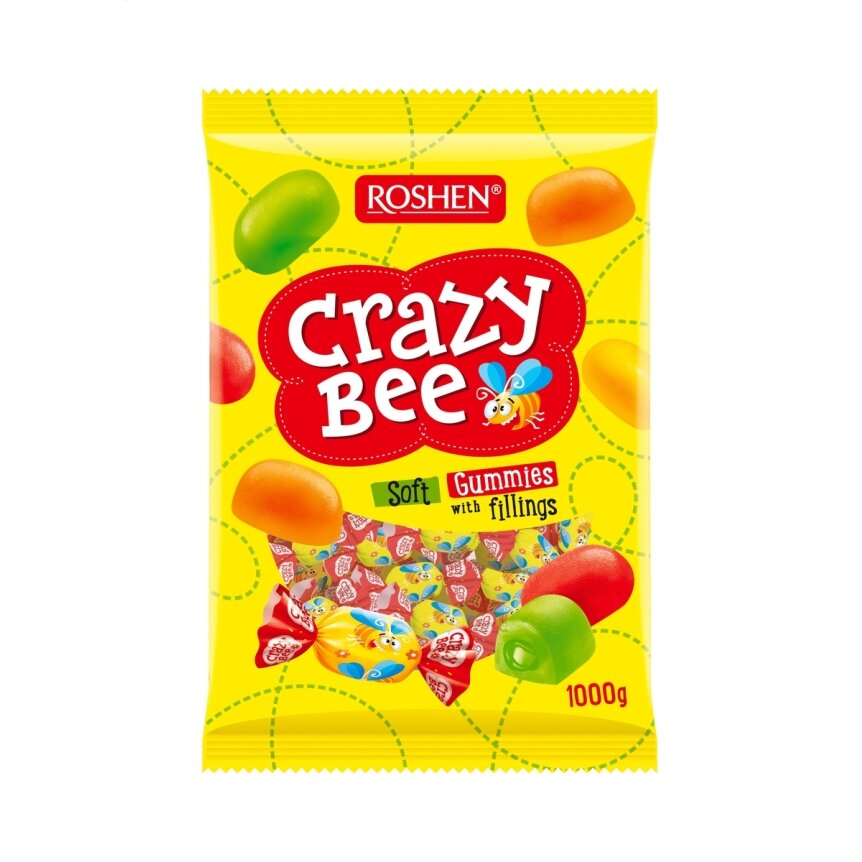Kramtomieji saldainiai CRAZY BEE FRUTTY, su įvairių skonių įdaru, 1kg