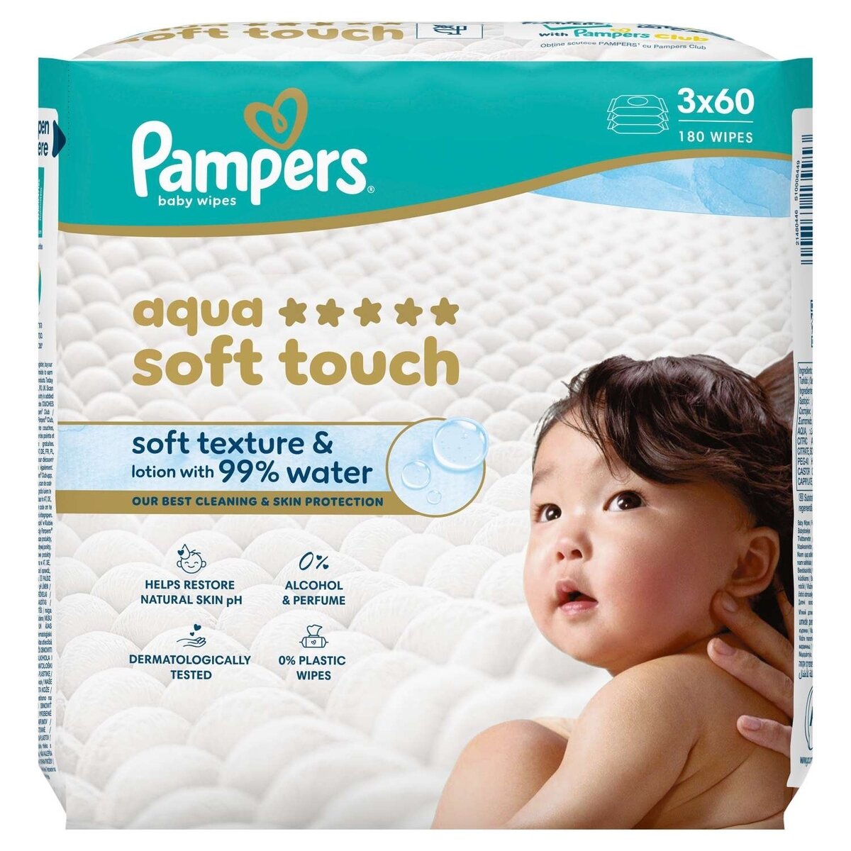 Kūdikių servetėlės PAMPERS Aqua Soft Touch, 3x60 vnt.