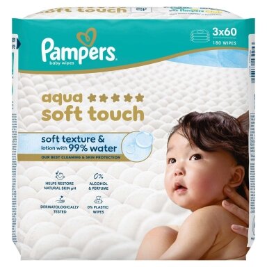 Kūdikių servetėlės PAMPERS Aqua Soft Touch, 3x60 vnt.