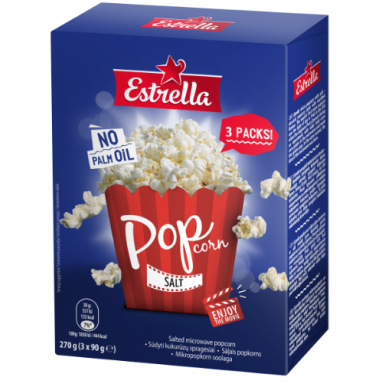 Kukurūzų spragėsiai ESTRELLA, su druska, 3*90g Kukurūzų spragėsiai ESTRELLA, su druska, 3*90g