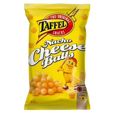 Kukurūzų traškučiai TAFFEL, Nacho Cheese Balls, 60g Kukurūzų traškučiai TAFFEL, Nacho Cheese Balls, 60g