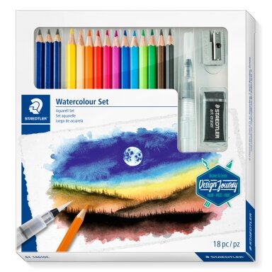 Kūrybinis rinkinys STAEDTLER 146 10C, 12 spalvotų pieštukų + 3 grafitiniai pieštukai,  vandens teptukas, drožtukas
