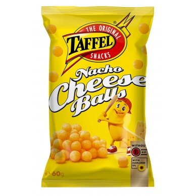 Kukurūzų traškučiai TAFFEL, Nacho Cheese Balls, 60g