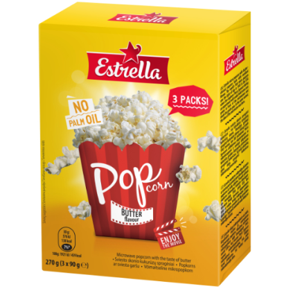 Kukurūzų spragėsiai ESTRELLA, sviesto skonio, 3*90g