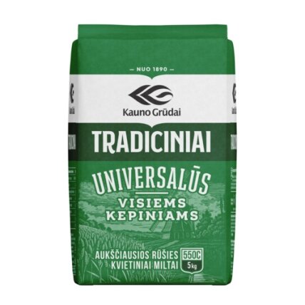 Kvietiniai miltai KAUNO GRŪDAI, 550C, 5 kg Kvietiniai miltai KAUNO GRŪDAI, 550C, 5 kg
