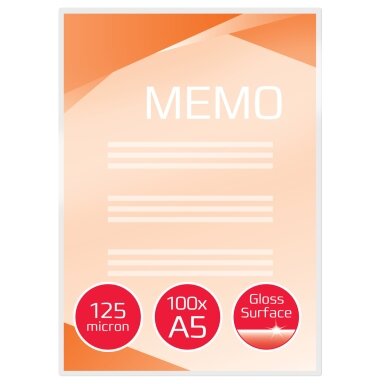 Laminavimo vokeliai GBC A5 125Mic (100 vnt.) Laminavimo vokeliai GBC A5 125Mic (100 vnt.)