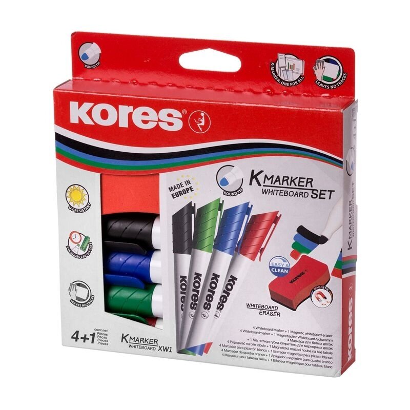 Lentos žymeklio rinkinys KORES K-Marker XW1 ovalus antgalis, 4 spalvos + triniklis Lentos žymeklio rinkinys KORES K-Marker XW1 ovalus antgalis, 4 spalvos + triniklis