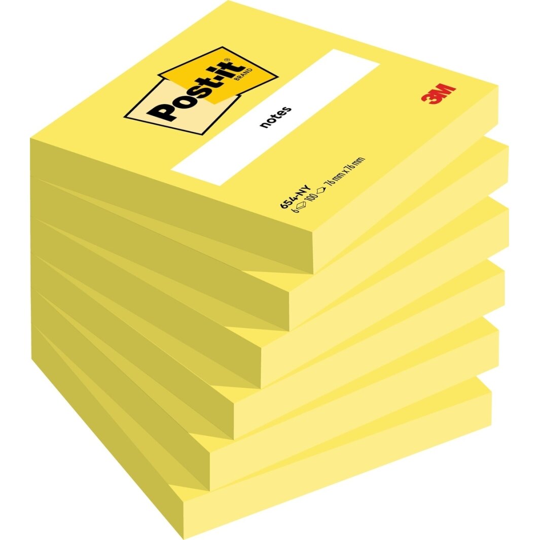 Lipnūs lapeliai POST-IT „Neon“, 76 x 76 mm, 100 lapelių, geltona