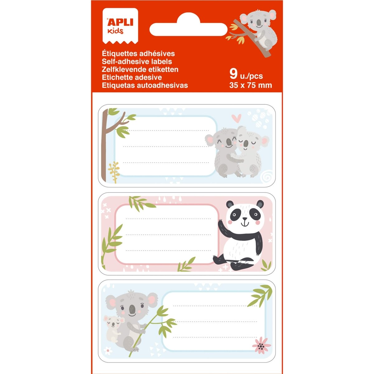 Lipdukai sąsiuviniams APLI Koalas, 3 lapai (9 lipdukai)