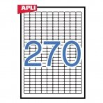 Lipnios etiketės APLI, 17,8 x 10 mm suapvalinti kamp., A4, nuimami, 270 lipdukų lape, 25 lapai, balta