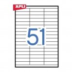 Lipnios etiketės APLI, 70 x 16,9 mm, A4, 51 lipdukai lape, 100 lapų, balta