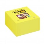 Lipnūs lapeliai POST-IT Super sticky kubas, 76 x 76 mm, 350 lapelių, geltona
