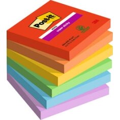 Lipnūs lapeliai Post-it Super Sticky 76 mm x 76 mm, pak. - 6 blokeliai, po 90 lapelių, ryškios spal Lipnūs lapeliai Post-it Super Sticky 76 mm x 76 mm, pak. - 6 blokeliai, po 90 lapelių, ryškios spal