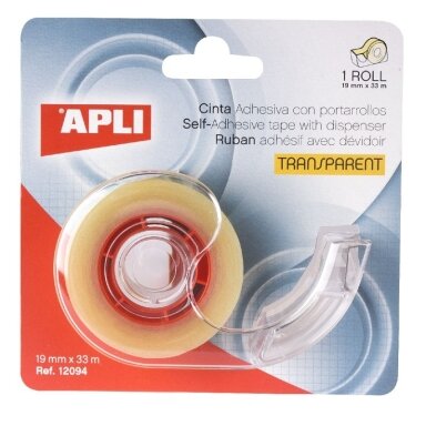 Lipni juostelė su laikikliu APLI, 19 mm x 33 m, skaidri Lipni juostelė su laikikliu APLI, 19 mm x 33 m, skaidri