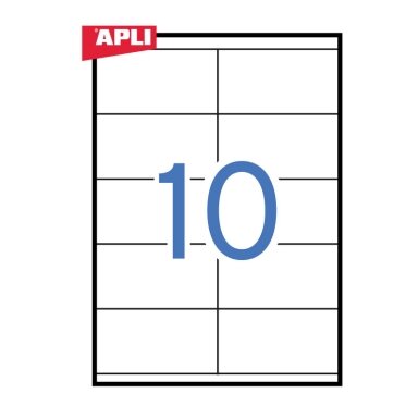 Lipnios etiketės APLI, 105 x 57 mm, A4, 10 lipdukai lape, 100 lapų, balta Lipnios etiketės APLI, 105 x 57 mm, A4, 10 lipdukai lape, 100 lapų, balta