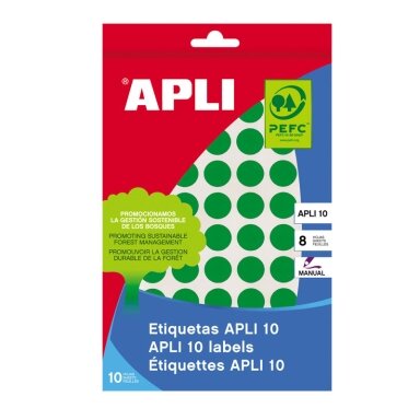 Lipnios etiketės APLI, apvalūs, diam., 10 mm, 8 l., žalia Lipnios etiketės APLI, apvalūs, diam., 10 mm, 8 l., žalia