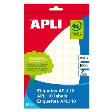 Lipnios etiketės APLI, apvalūs, diam. 10 mm,18 l., balta Lipnios etiketės APLI, apvalūs, diam. 10 mm,18 l., balta