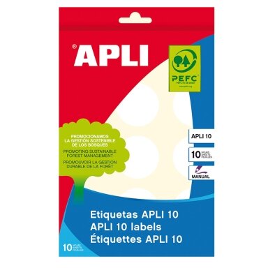 Lipnios etiketės APLI, apvalūs, diam. 32 mm,10 l., balta Lipnios etiketės APLI, apvalūs, diam. 32 mm,10 l., balta