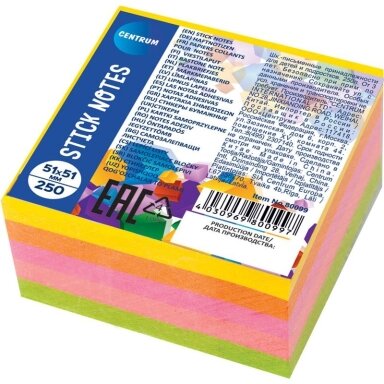 Lipnūs lapeliai CENTRUM 51x51mm, kubas, 250 lapellų (5 neoninės spalvos) Lipnūs lapeliai CENTRUM 51x51mm, kubas, 250 lapellų (5 neoninės spalvos)