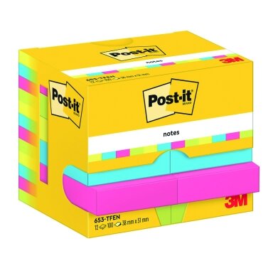 Lipnūs lapeliai POST-IT Energetic colours, 38 x 51 mm, įvairūs ryškūs atspalviai, 12 vnt./pak. Lipnūs lapeliai POST-IT Energetic colours, 38 x 51 mm, įvairūs ryškūs atspalviai, 12 vnt./pak.