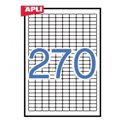 Lipnios etiketės APLI, 17,8 x 10 mm suapvalinti kamp., A4, nuimami, 270 lipdukų lape, 25 lapai, balta