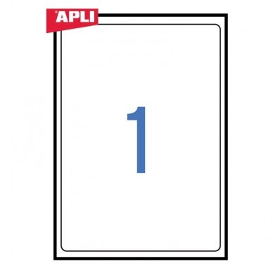 Lipnios etiketės APLI, 199,6 x 289,1 mm, suapvalinti kamp., A4, 1 lipdukai lape, 100  lapų, balta