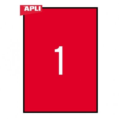 Lipnios etiketės APLI, 210 x 297 mm, A4, 1 lipdukai lape, 20 lapų, raudona 1