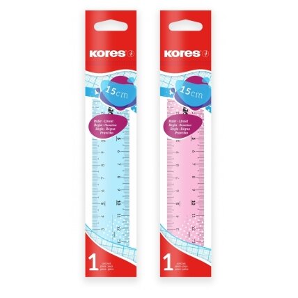 Liniuotė KORES, 15 cm, skaidri, 2 spalvų Liniuotė KORES, 15 cm, skaidri, 2 spalvų