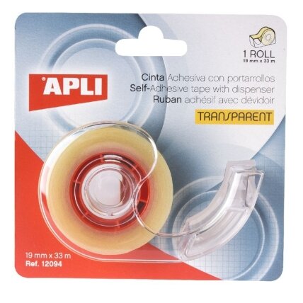 Lipni juostelė su laikikliu APLI, 19 mm x 33 m, skaidri Lipni juostelė su laikikliu APLI, 19 mm x 33 m, skaidri