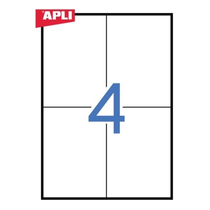 Lipnios etiketės APLI, 105 x 148 mm, A4, 4 lipdukai lape, 25 lapai, balta Lipnios etiketės APLI, 105 x 148 mm, A4, 4 lipdukai lape, 25 lapai, balta