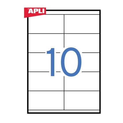 Lipnios etiketės APLI, 105 x 57 mm, A4, 10 lipdukai lape, 100 lapų, balta Lipnios etiketės APLI, 105 x 57 mm, A4, 10 lipdukai lape, 100 lapų, balta