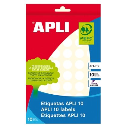 Lipnios etiketės APLI, apvalūs, diam. 13 mm,18 l., balta Lipnios etiketės APLI, apvalūs, diam. 13 mm,18 l., balta