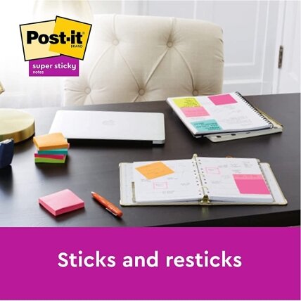Lipnūs lapeliai Post-it Super Sticky 76 mm x 76 mm, pak. - 6 blokeliai, po 90 lapelių, ryškios spal 1 Lipnūs lapeliai Post-it Super Sticky 76 mm x 76 mm, pak. - 6 blokeliai, po 90 lapelių, ryškios spal 1