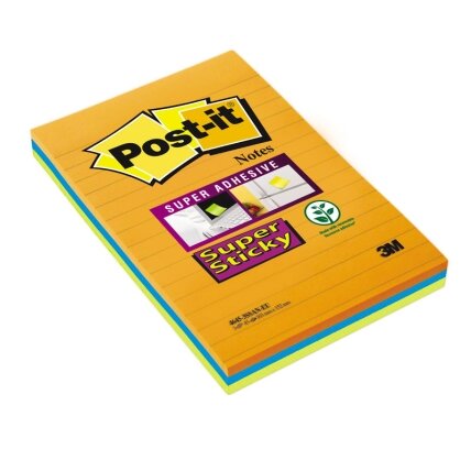 Lipnūs lapeliai POST-IT SUPER STICKY ULTRA, 101x152mm, įvairios spalvos, 3 vnt./pak. Lipnūs lapeliai POST-IT SUPER STICKY ULTRA, 101x152mm, įvairios spalvos, 3 vnt./pak.