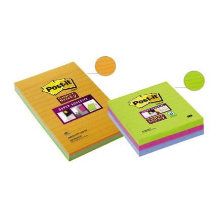Lipnūs lapeliai POST-IT SUPER STICKY ULTRA, 101x152mm, įvairios spalvos, 3 vnt./pak. 1 Lipnūs lapeliai POST-IT SUPER STICKY ULTRA, 101x152mm, įvairios spalvos, 3 vnt./pak. 1