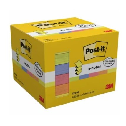 Lipnūs lapeliai Post it Z-Notes, 76 x 76 mm, įvairios spalvos, 6 vnt./pak. Lipnūs lapeliai Post it Z-Notes, 76 x 76 mm, įvairios spalvos, 6 vnt./pak.