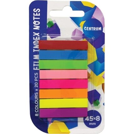 Lipnūs žymekliai, CENTRUM plastikiniai, 8 x 45 mm, 8 spalvos, po 20 lapelių Lipnūs žymekliai, CENTRUM plastikiniai, 8 x 45 mm, 8 spalvos, po 20 lapelių
